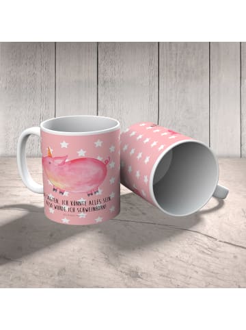 Mr. & Mrs. Panda Kaffeetasse Einhorn Schwein mit Spruch in Rot Pastell