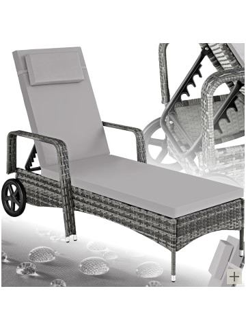 tectake Rattan Sonnenliege, abnehmbares Kopfkissen, 200 x 70 x 33 cm