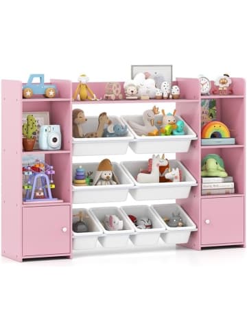 COSTWAY 4-stöckiges Kinderregal mit 8 Boxen in Rosa