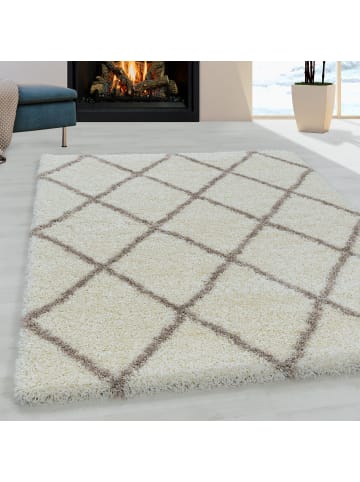 KADIMA DESIGN Teppich Hochflor Shaggy Waschbar Geometrisch DOLOMIT Strapazierfähig in Creme