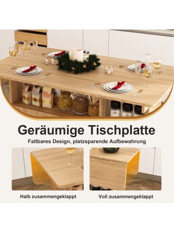 ABRIHOME Esstisch in Helle Eiche 110x70x80 cm klappbar mit 5 Ablagen und Rollen