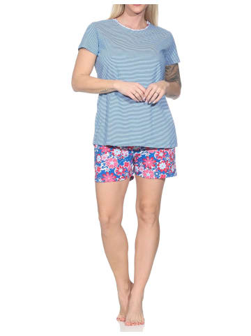 NORMANN Kurzarm Schlafanzug Shorty Pyjama Streifen 125 205 836 in marine