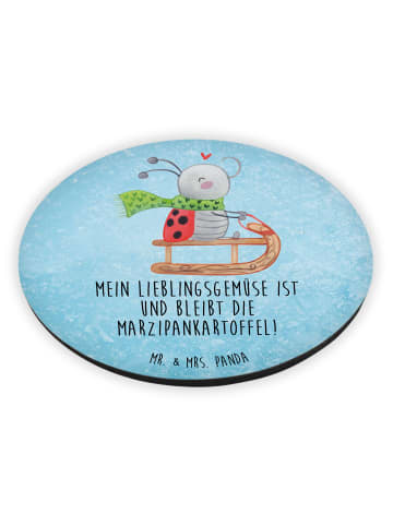 Mr. & Mrs. Panda Rund Magnet Smörle Rodeln mit Spruch in Eisblau