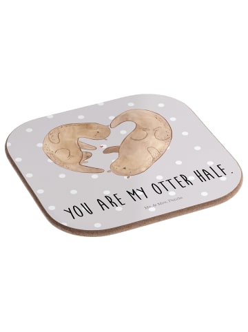 Mr. & Mrs. Panda Glas-Untersetzer Otter Herz mit Spruch in Grau Pastell