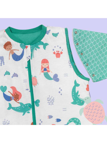 Schlummersack Schlafsack mit Füßen und umklappbaren Bündchen, 2.5 TOG in Weiß-Türkis
