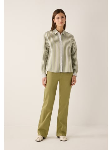 More & More kurze, kastige Langarmbluse, gestreift in green/white