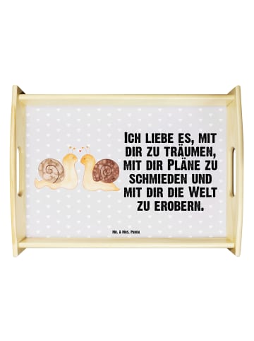 Mr. & Mrs. Panda Serviertablett Schnecken Liebe mit Spruch in Grau Pastell