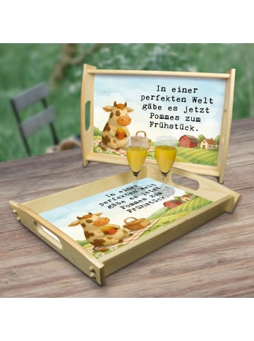 Mr. & Mrs. Panda Servierplatte Holz Kuh  Pommes Design mit Spruch in Weiß