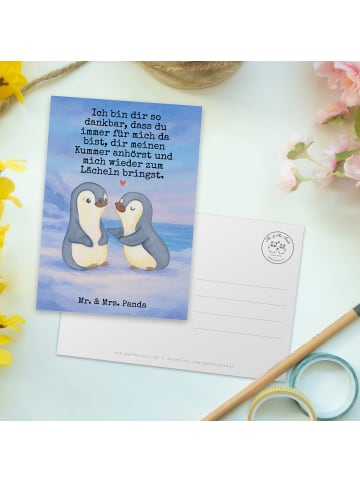 Mr. & Mrs. Panda Fotokarte Pinguine trösten Design mit Spruch in Weiß