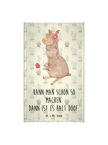Mr. & Mrs. Panda Gästehandtücher Alpaka Blume mit Spruch in Kaktus Grün
