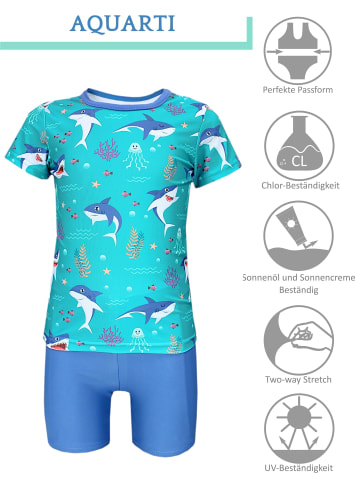 Aquarti Baby Jungen Bade-Set Zweiteiliger Badeanzug T-Shirt Hose in türkis