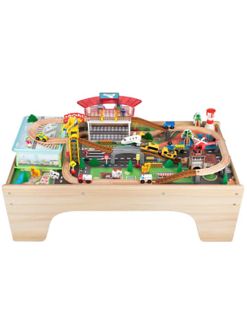 Coemo Spieltisch Felix Holz mit 100 tlg. Holzeisenbahn in natur