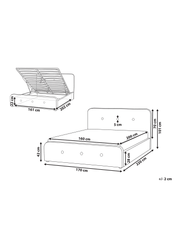 Beliani Doppelbett RENNES in Beige/Schwarz/Schwarz - (W) 170 x (H) 101 x (L) 220 cm