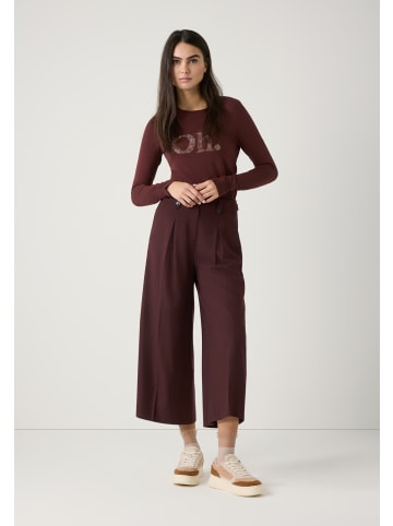 More & More softes Langarmshirt mit Steinchen-Schrift in raisin brown