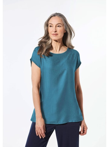 GOLDNER Kurzgröße:  Bluse Bluse mit Glitzersteinen in blau