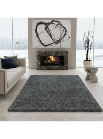 KADIMA DESIGN Teppich Hochflor Shaggy Waschbar Einfarbig SALZACH Strapazierfähig in Hellgrau