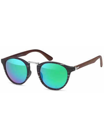 styleBREAKER Sonnenbrille in Schwarz-Silber / Grün-Blau verspiegelt