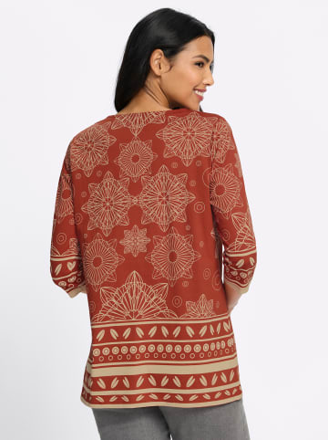 Sieh an! Longshirt in rostrot-beige-bedruckt