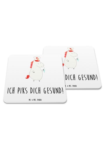 Mr. & Mrs. Panda Untersetzer Einhorn Krankenschwester mit Spruch in Weiß