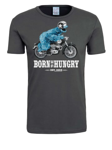 Logoshirt T-Shirt Sesamstrasse – Krümelmonster Motorrad in dunkelgrau