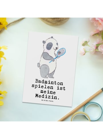 Mr. & Mrs. Panda Grußkarte Panda Badminton  mit Spruch in Weiß