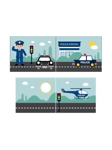 58 aufm Kessel KINDERBETT mit Rutsche Karolina Massivholz Weiß Textilset Polizei