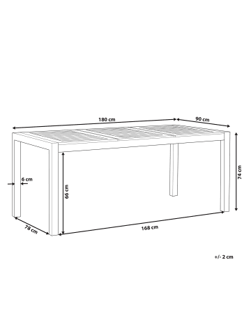 Beliani Gartentisch GROSSETO in Braun/Silber - (W) 90 x (H) 74 x (L) 180 cm