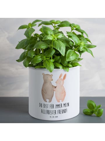 Mr. & Mrs. Panda Blumenkübel Bär und Hase Umarmen mit Spruch in Weiß