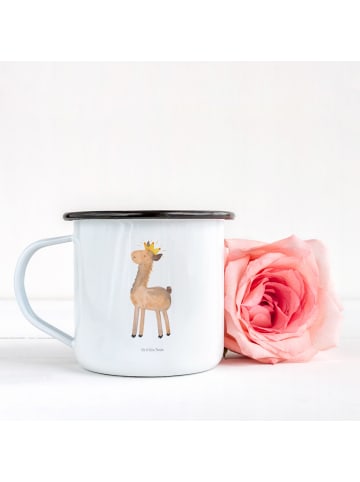 Mr. & Mrs. Panda XL Emaille Tasse Lama König ohne Spruch in Weiß