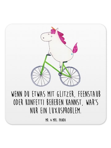 Mr. & Mrs. Panda Gläseruntersetzer Einhorn Radfahrer mit Spruch in Weiß