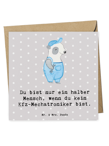 Mr. & Mrs. Panda Einladungskarte Kfz-Mechatroniker Herz mit Spruch in Grau Pastell