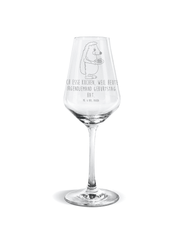 Mr. & Mrs. Panda Weißwein Glas Igel Kuchenstück mit Spruch in Transparent