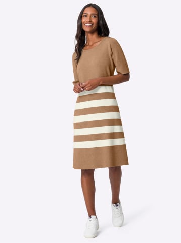 Heine Strickkleid in camel-ecru-geringelt