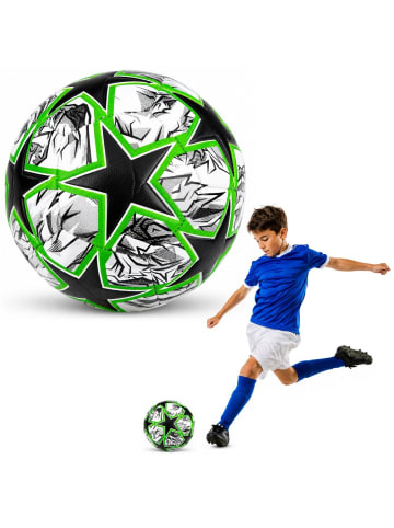 LEAN TOYS Trainingsfußball für Rasenplätze, Green Stars, 22 cm, Größe 5