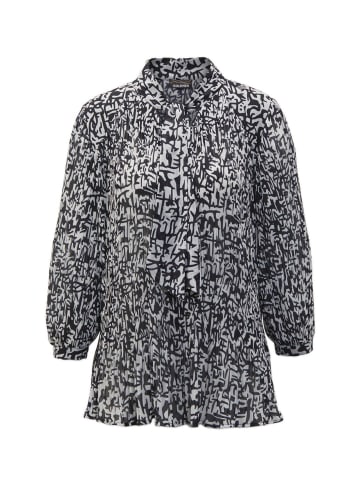 GOLDNER Kurzgröße:  Feinplissee-Bluse mit Schluppe in schwarz / weiß / gemustert