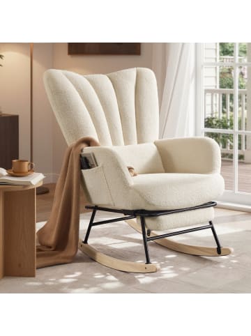 SONGMICS Schaukelsessel Teou in Creme - (B)71.5 x (H)92 x (T)(92-126.5) cm