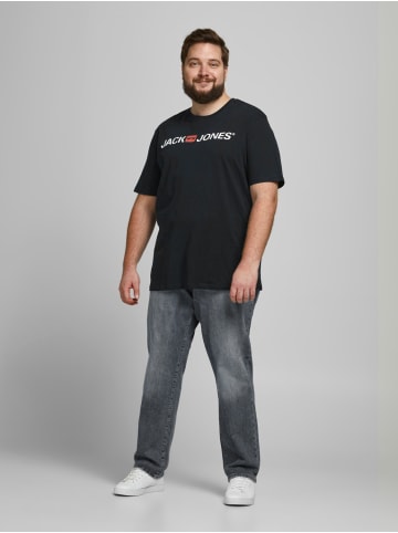 Jack & Jones JJECORP Print Kurzarm CREW NECK T-Shirt Plus +Size in Schwarz