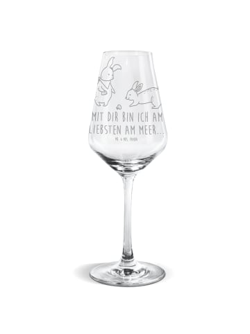 Mr. & Mrs. Panda Weißwein Glas Hasen Muschel mit Spruch in Transparent