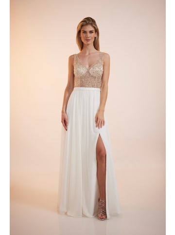 Unique Abendkleid Sheer Crystal Dress in Nude / Cream White
