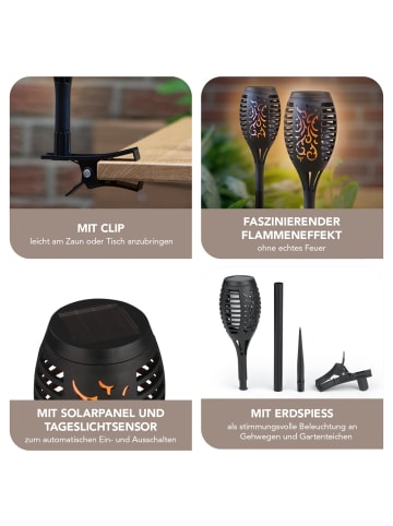 EASYmaxx Solar-Fackel LED 2er-Set 1,2V schwarz mit Erdspieß und Clip Schwarz