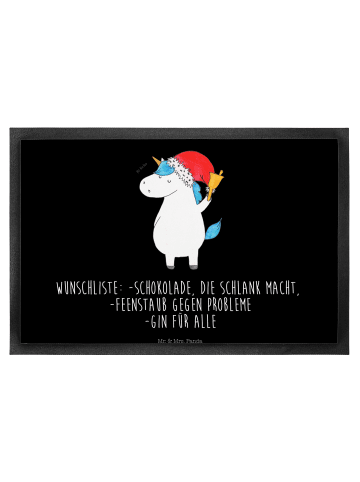 Mr. & Mrs. Panda Fußmatte Einhorn Weihnachtsmann mit Spruch in Schwarz