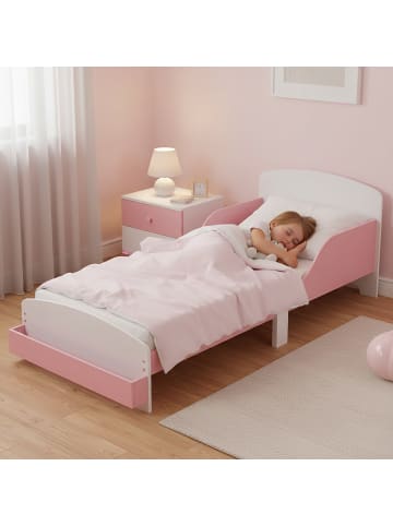 relaxdays Kinderbett in Rosa/ Weiß - 70 x 140 cm