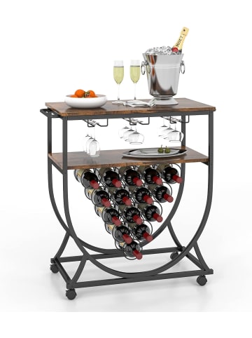 COSTWAY Servierwagen mit Weinregal in Braun