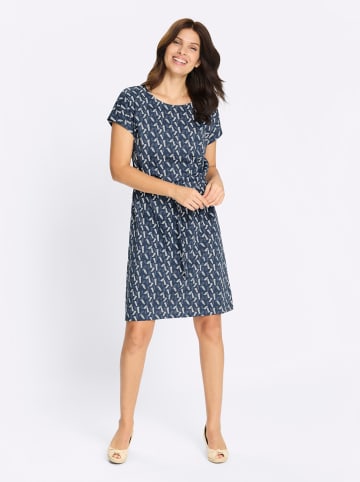 Sieh an! Jerseykleid in dunkelblau-ecru-bedruckt