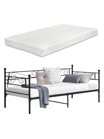 en.casa Metallbett Kerava mit Matraze in Schwarz (L)200cm (B)90cm (H)90cm