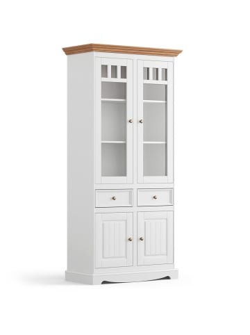 Feldmann-Wohnen Vitrine Belluno Elegante Kiefer weiß / Kiefer Eichefarben 89 / 44 / 190cm