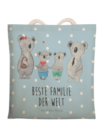 Mr. & Mrs. Panda Einkaufstasche Koala Familie zwei mit Spruch in Blau Pastell