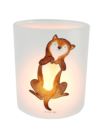 Mr. & Mrs. Panda Glas Windlicht Hund Streicheln ohne Spruch in Transparent