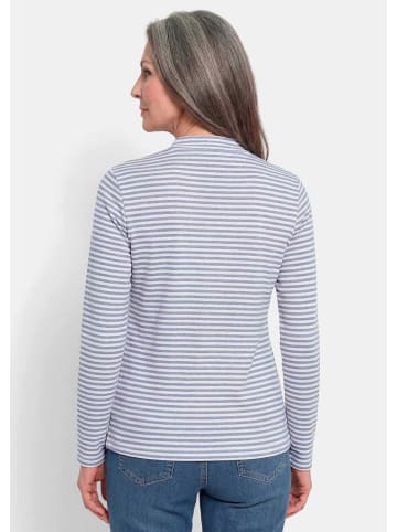 GOLDNER Kurzgröße:  Ringelshirt mit Stehkragen in flieder / cremeweiß / geringelt
