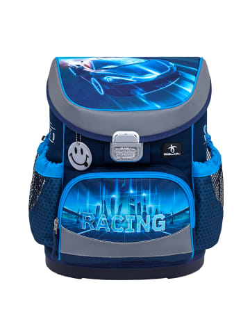 Belmil 4tlg-Set: Schulranzen Racing Blue Neon  in blau – (H)36 x (B) 28 x (T) 17 cm